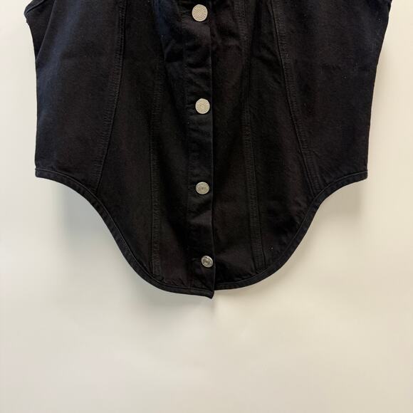 FRAME Black Denim Asymmetric Button Vest Top Sleeveless Sz 10 - Picture 5 of 10